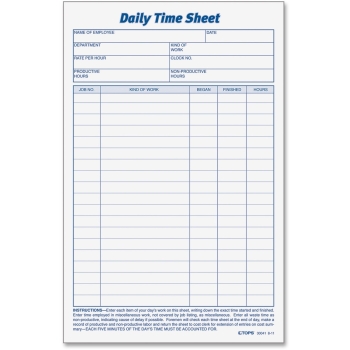 Departments - Time Sht, Daily 6X9.5 Wht*2/Pk